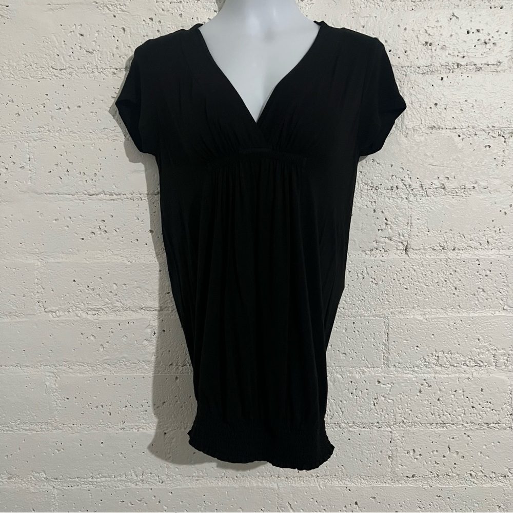 Liz Lange Maternity Womens Top XS Black Rayon V Neck Tie Back Short Sleeve N4